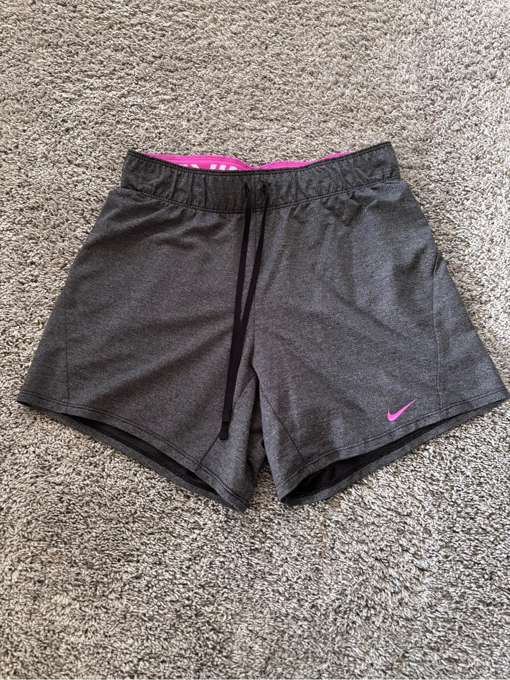 Nike Dri-Fit Pink Logo Elastic Waistband Athletic Running Shorts Womens Size XS